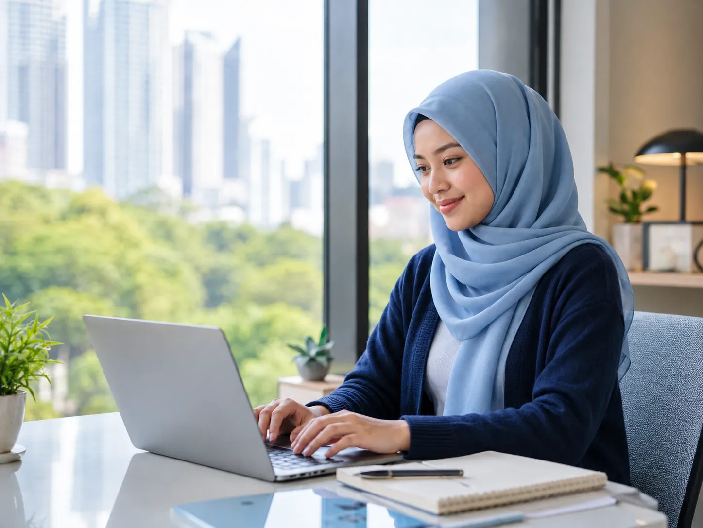 Malaysian professional building AI skills at a laptop