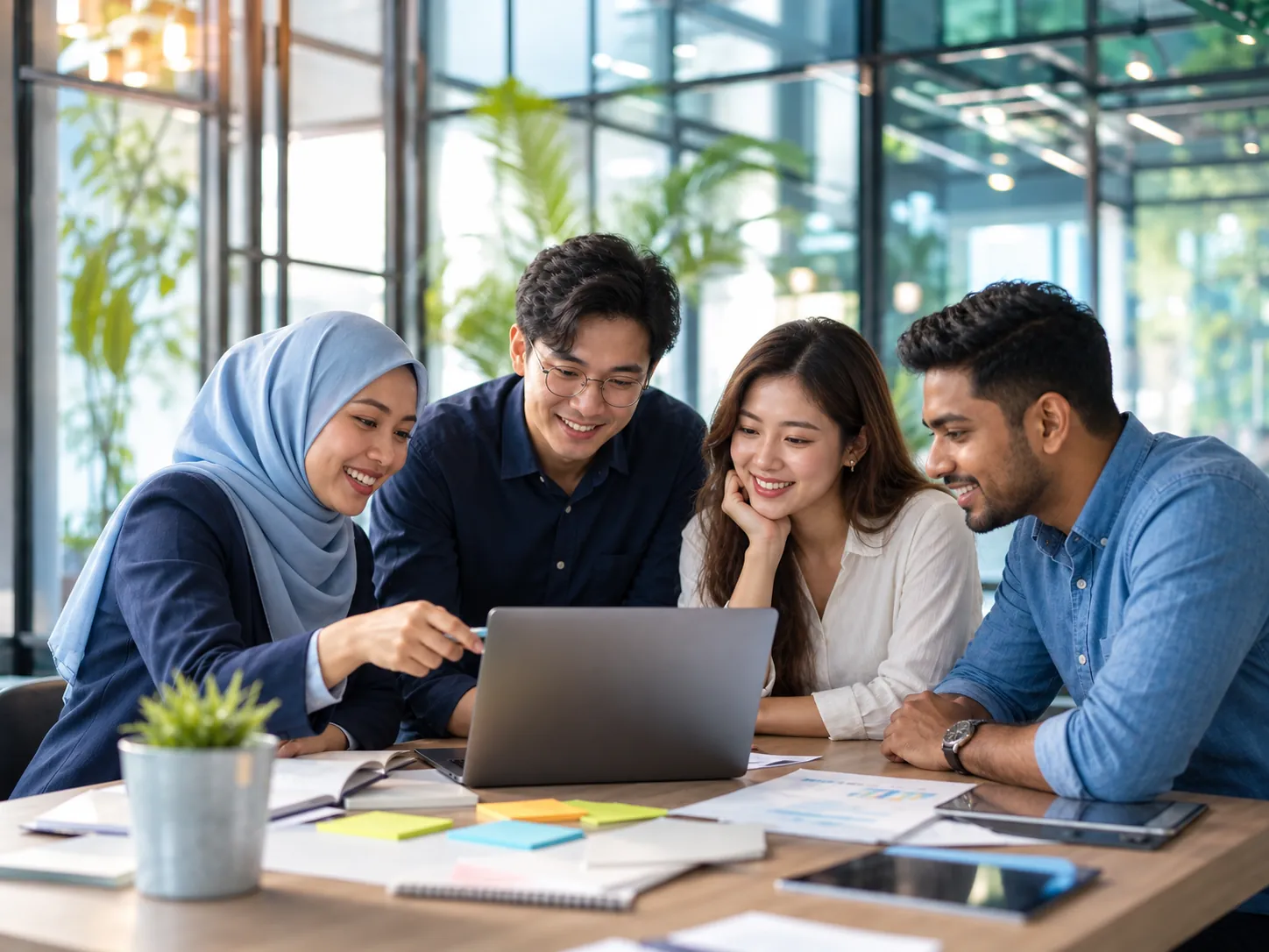 Malaysian professional team collaborating around a table